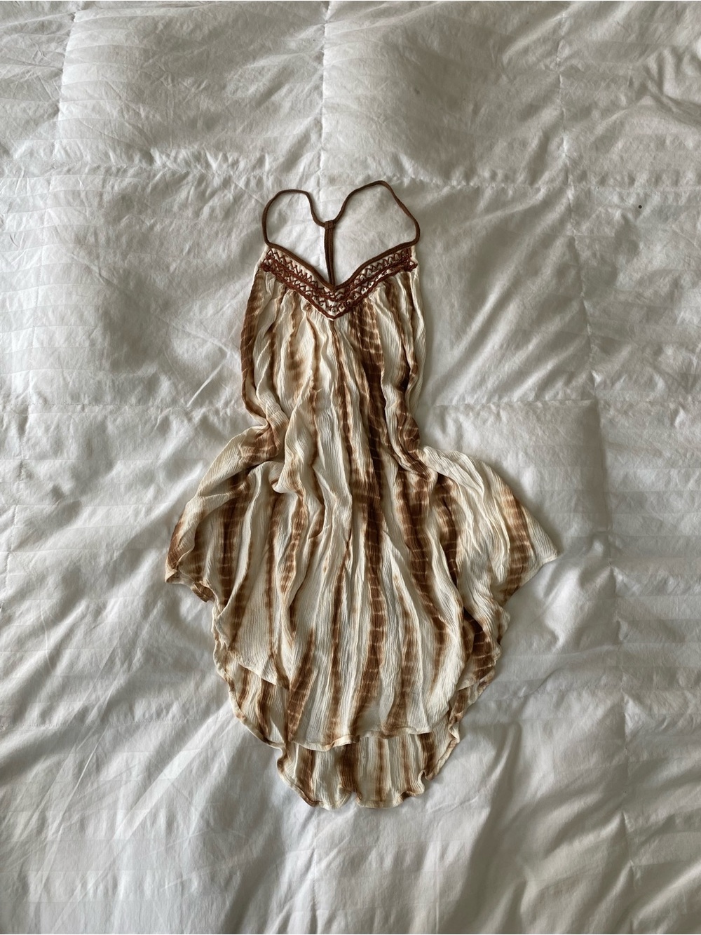 Y2K Amuse Society Cream & Brown Strappy Braided Top